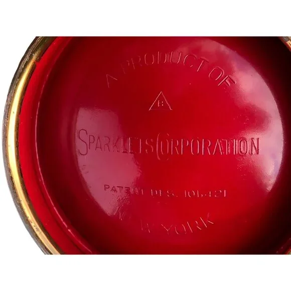 Vintage MCM Sparklets Selzer Bottle 12" Copper w Red Trim Bar Atomic Space Age - Picture 7 of 9